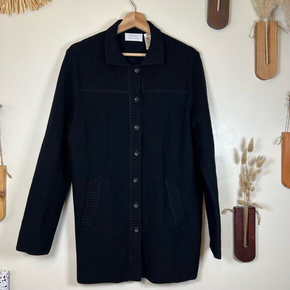 Black Dana Buchman 100% Wool Button Down Cardigan Size Medium - Picture 1 of 4